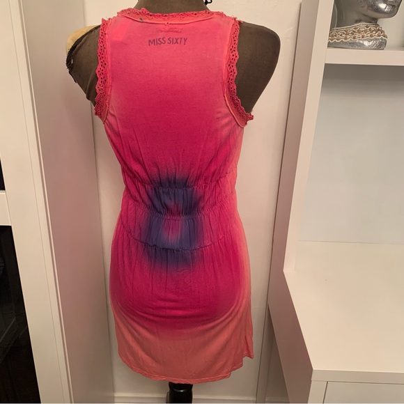 π π₯³ HOST PICK π₯³ π Miss Sixty Midi Dress Women Small Pink Tye Dye Pleated Hippie - Picture 3 of 9